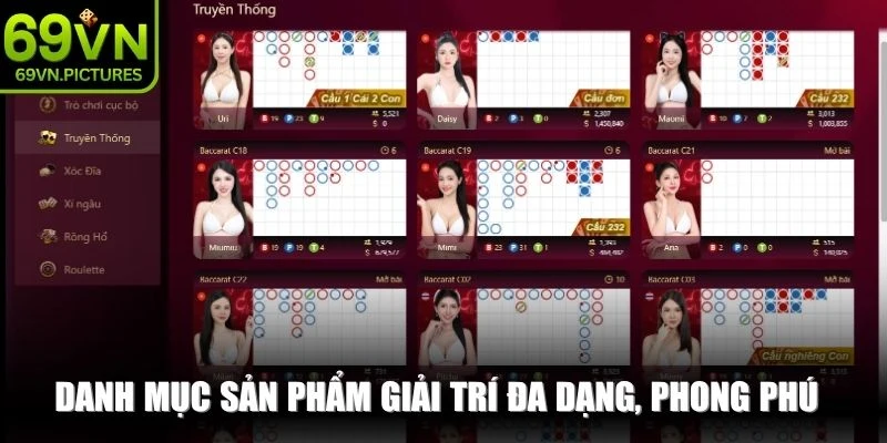 Danh mục sản phẩm giải trí đa dạng, phong phú tại casino 69VN