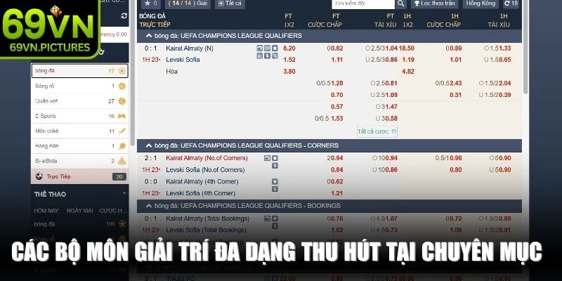 Các bộ môn giải trí đa dạng thu hút tại chuyên mục thể thao 69VN